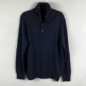J. Crew 100% Lambswool Shawl Collar Sweater Men's size L Navy Blue Wool Sweater